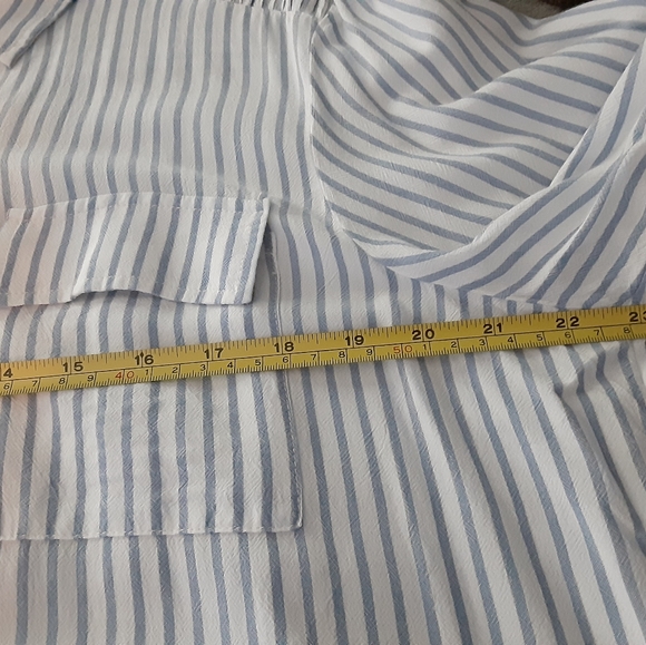 New Directions L blue/white striped long sleeve top **see pix for measurements** - Picture 5 of 15
